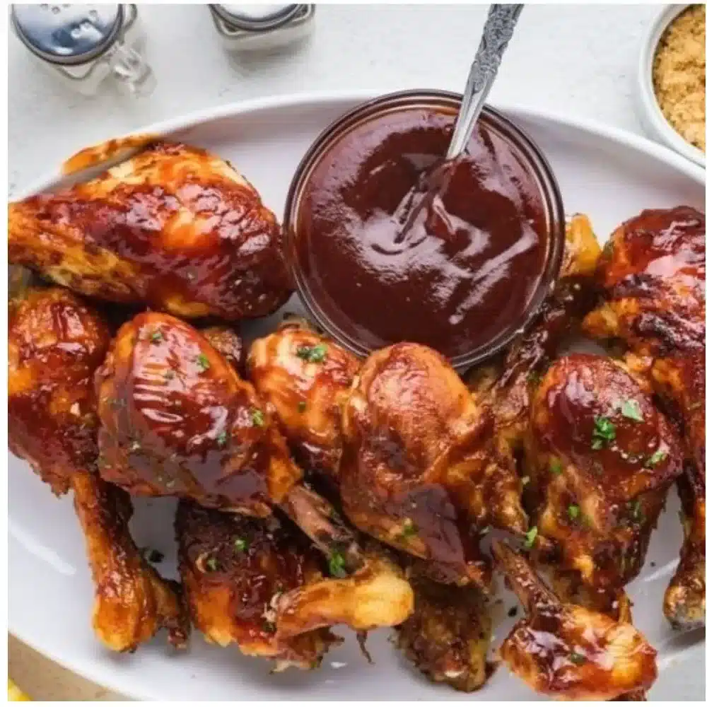 Smoky-sweet barbecue chicken drumsticks ready to grill and serve.