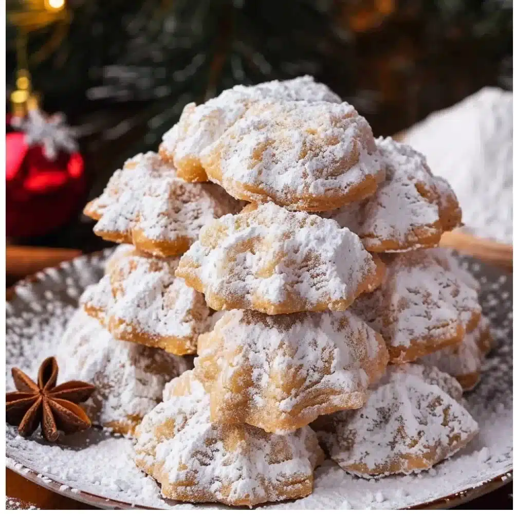 Plate of delicious Snowball Cookies dusted with powdered sugar