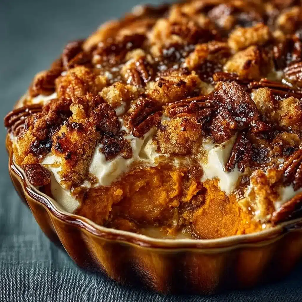 Southern Maple Sweet Potato Casserole with a crispy topping and rich flavor