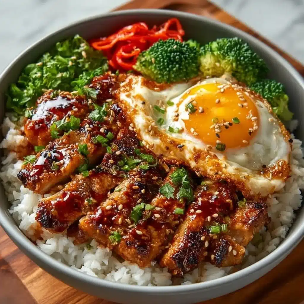 Delicious Sticky Chicken Rice Bowl with tender chicken and flavorful rice