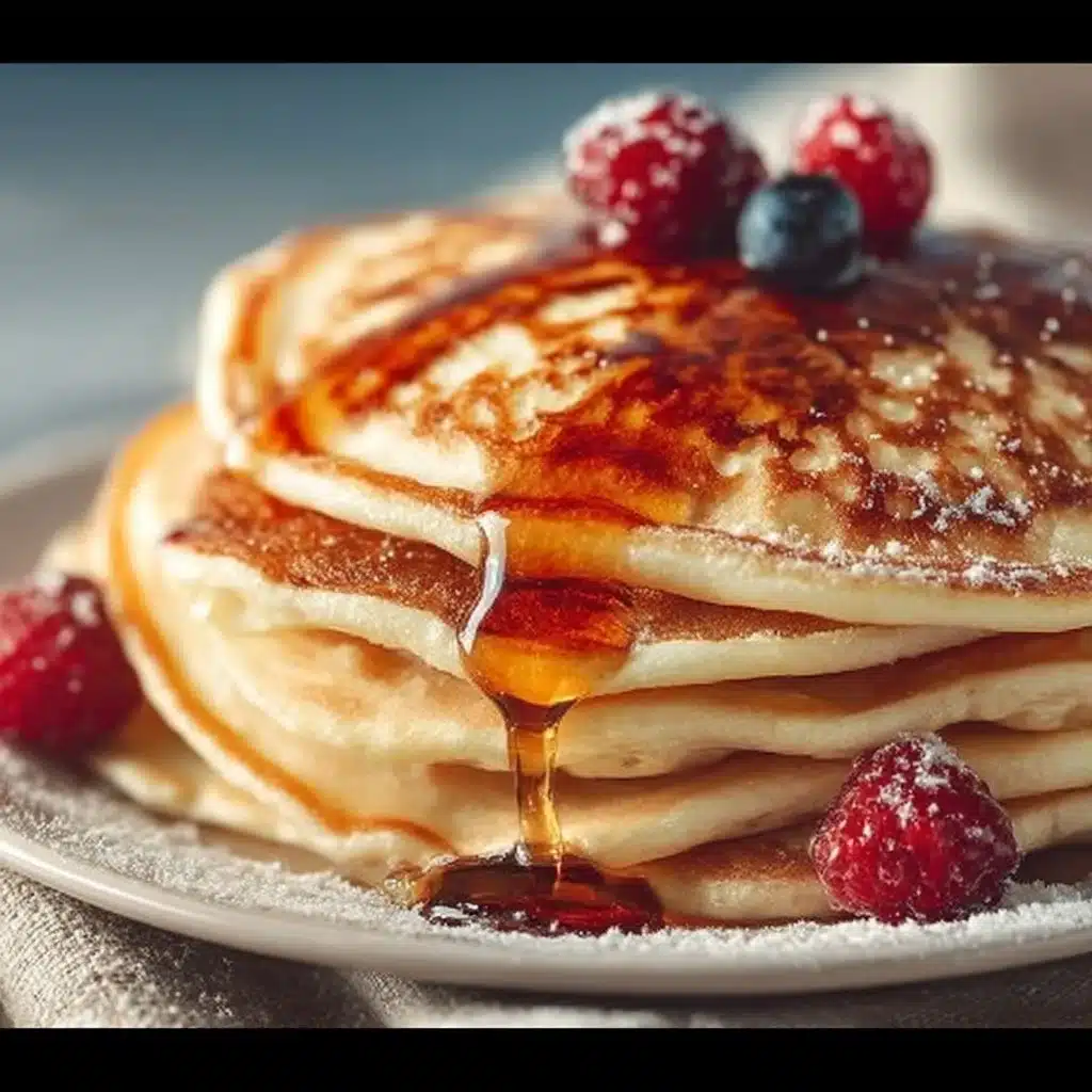 Fluffy pancakes with syrup on a plate, showcasing the ultimate pancake recipe