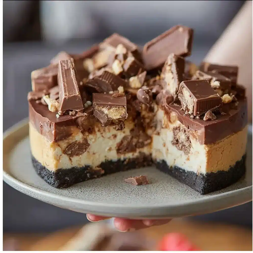 A delicious slice of Toblerone Cheesecake topped with chocolate shavings.