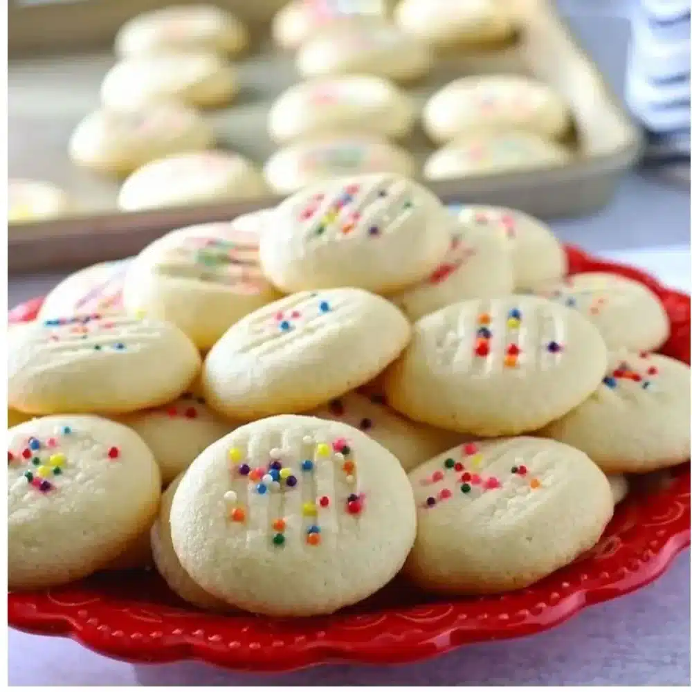 Plate of delicious Whipped Shortbread Cookies arranged elegantly.