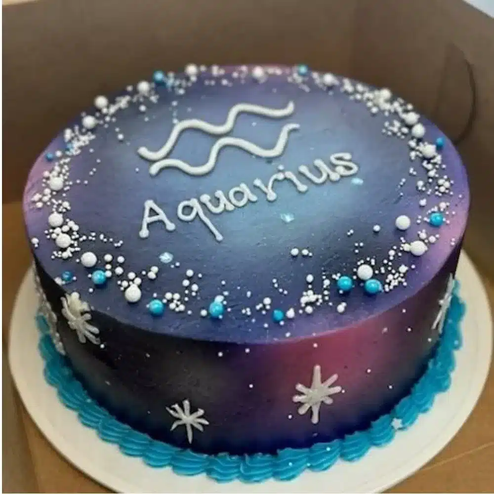 Beautiful Aquarius Zodiac Sign Galaxy Cake decorated with cosmic colors