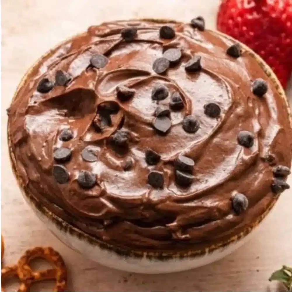 Bowls of brownie batter dip with chocolate chips and sprinkles