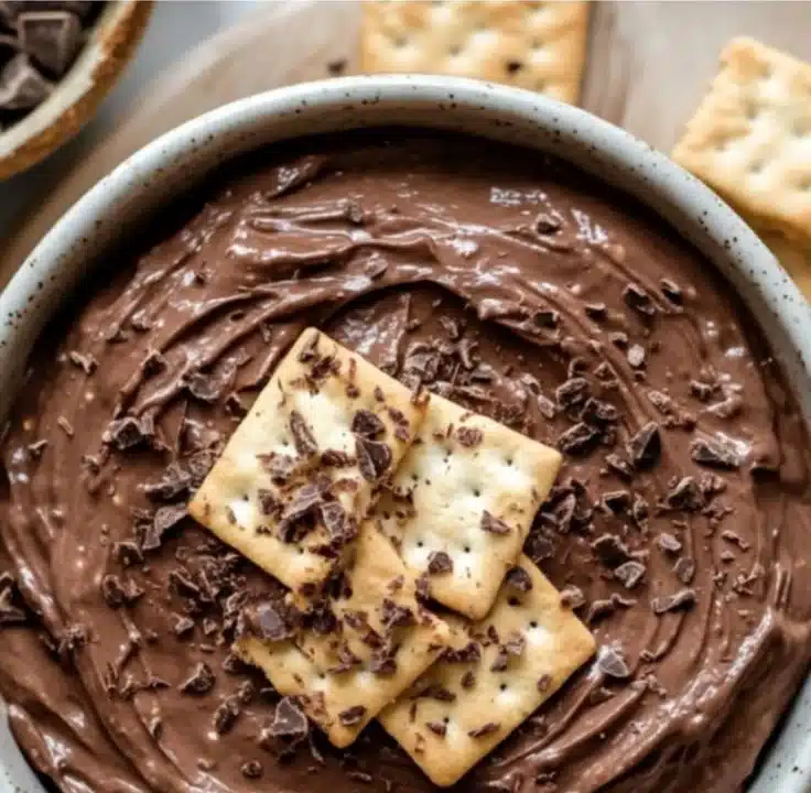 Delicious brownie batter dip served in a bowl with dipping snacks
