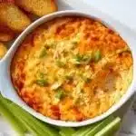 Delicious Buffalo Chicken Dip served in a bowl with tortilla chips