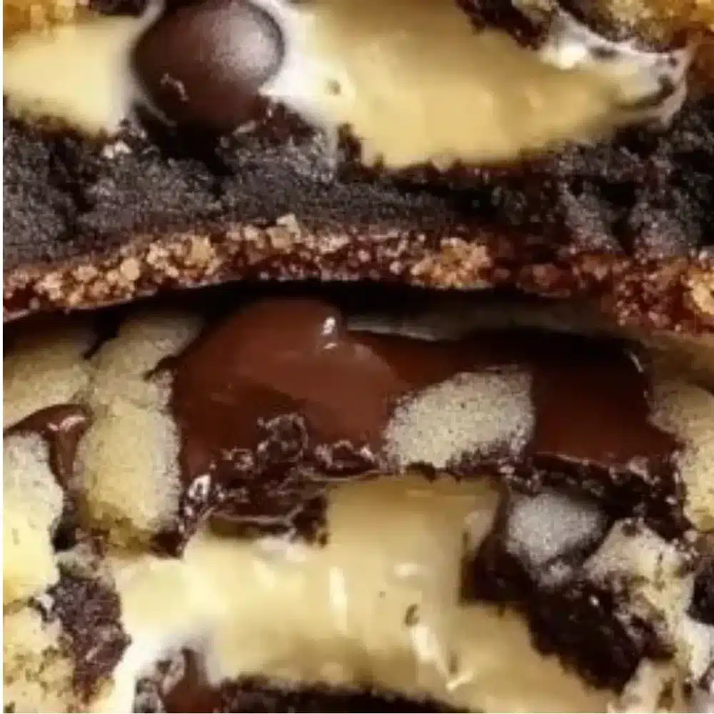 Cheesecake stuffed chocolate chip cookies fresh out of the oven