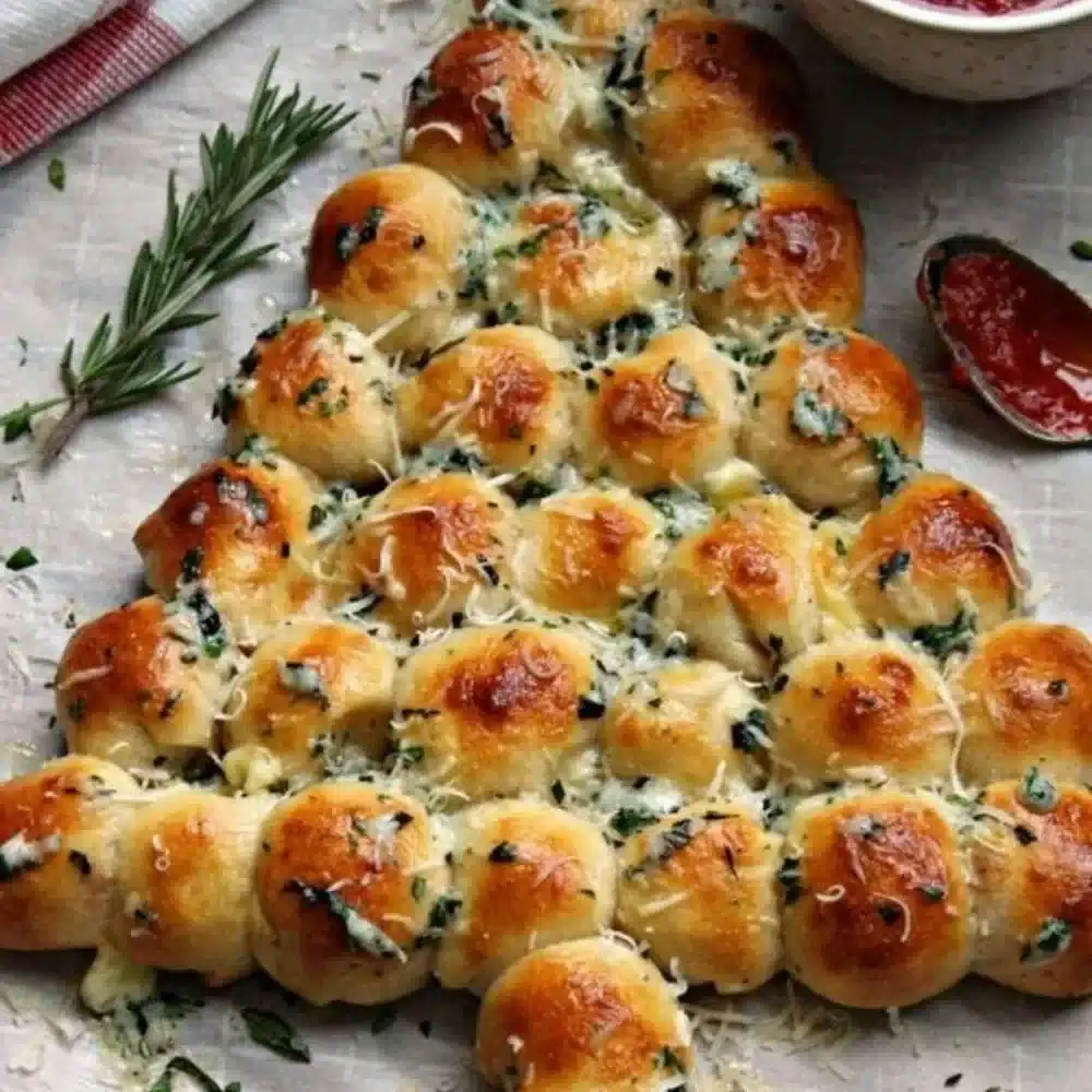 Cheesy pull-apart garlic-butter bread ready to serve with melted cheese.