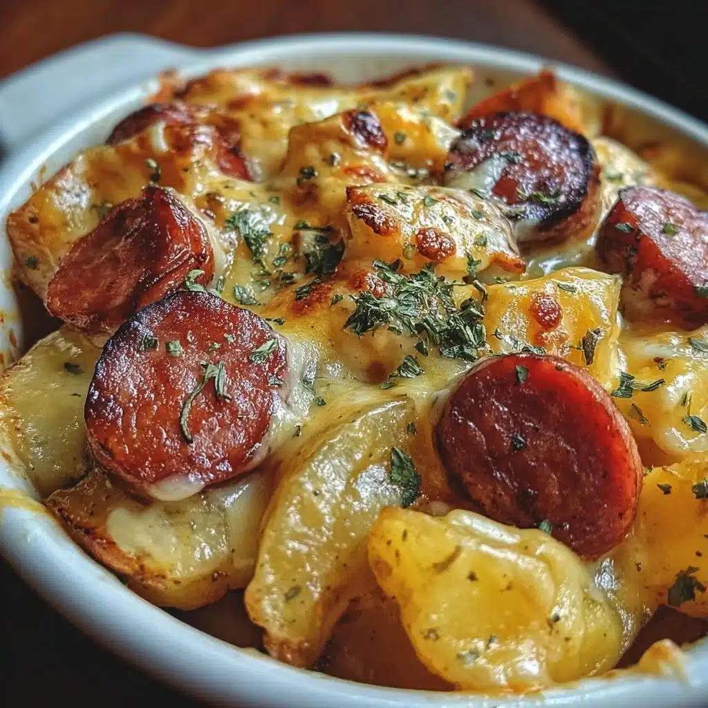 Cheesy ranch potatoes with smoked sausage served in a bowl