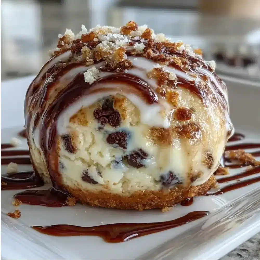 Delicious chocolate chip cheesecake ball topped with chocolate chips