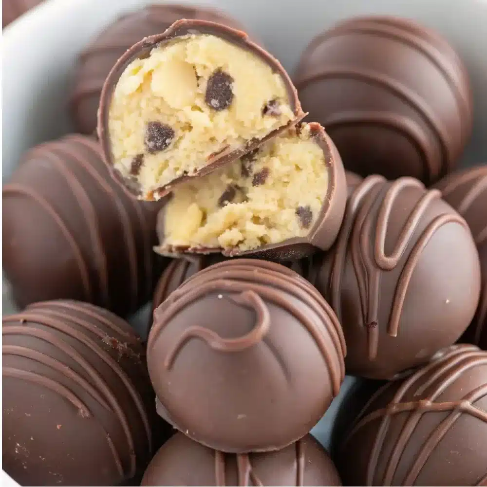Decadent chocolate chip cookie dough truffles on a plate