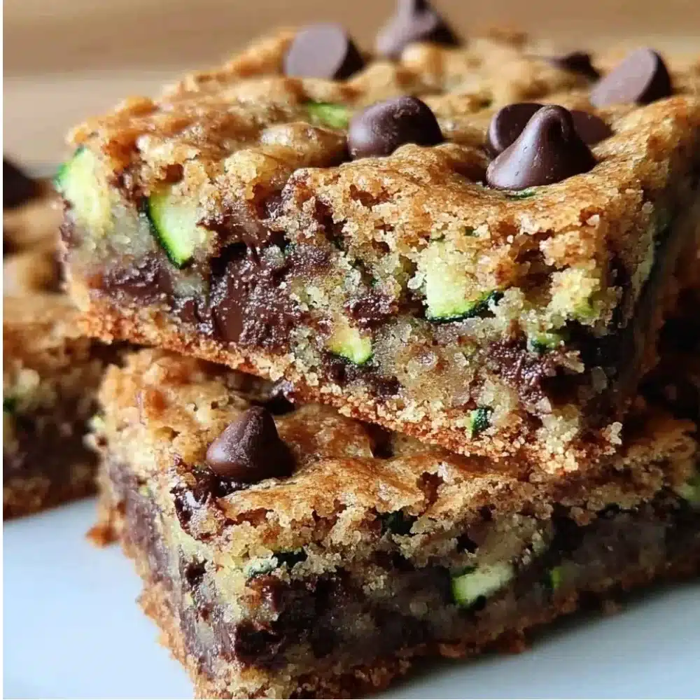 Delicious chocolate chip zucchini cookie bars on a plate