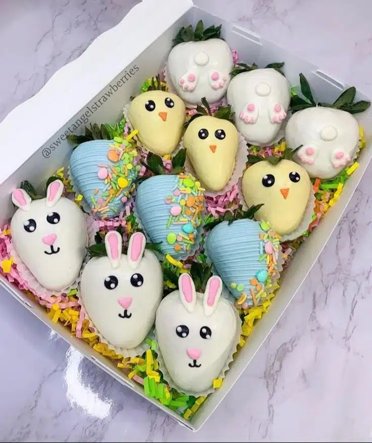 Chocolate covered Easter berries arranged for a festive display