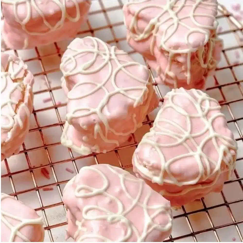 Copycat Little Debbie Valentine Cakes featuring heart-shaped designs and vibrant colors.