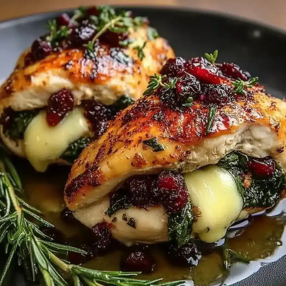 Cranberry and Spinach Stuffed Chicken with Brie, a delicious gourmet meal