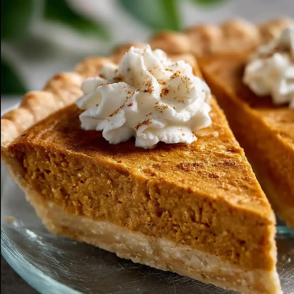 Creamiest vegan pumpkin pie served on a rustic table with autumn decor