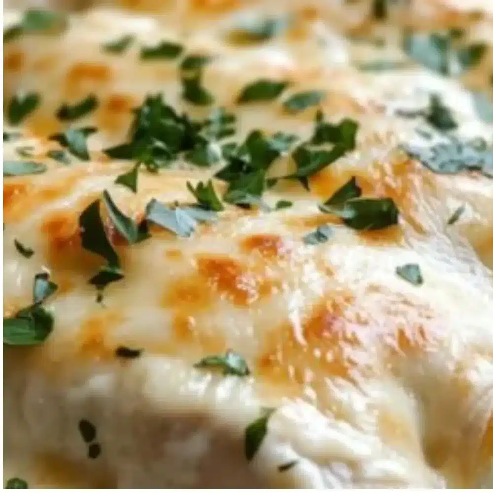 Delicious creamy white chicken enchiladas with cheese and sauce