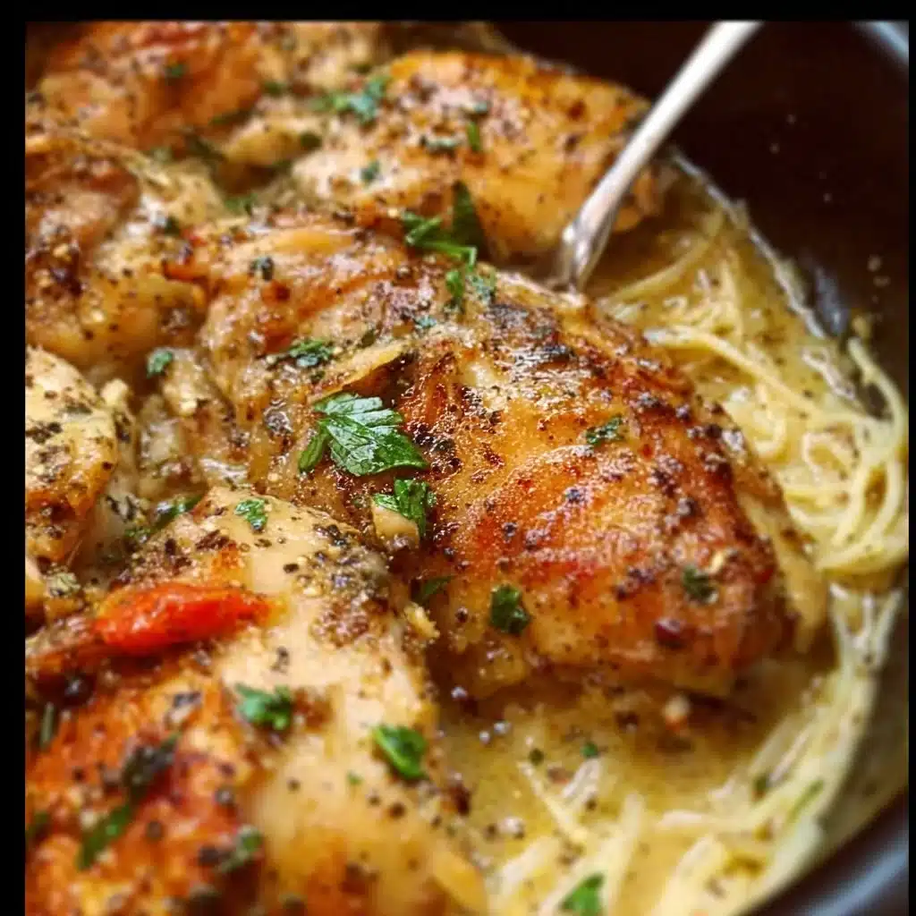 Delicious Crock Pot Angel Chicken served on a plate with herbs