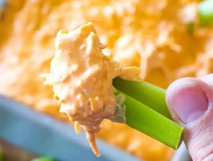 Crockpot Buffalo Chicken Dip served in a bowl with tortilla chips