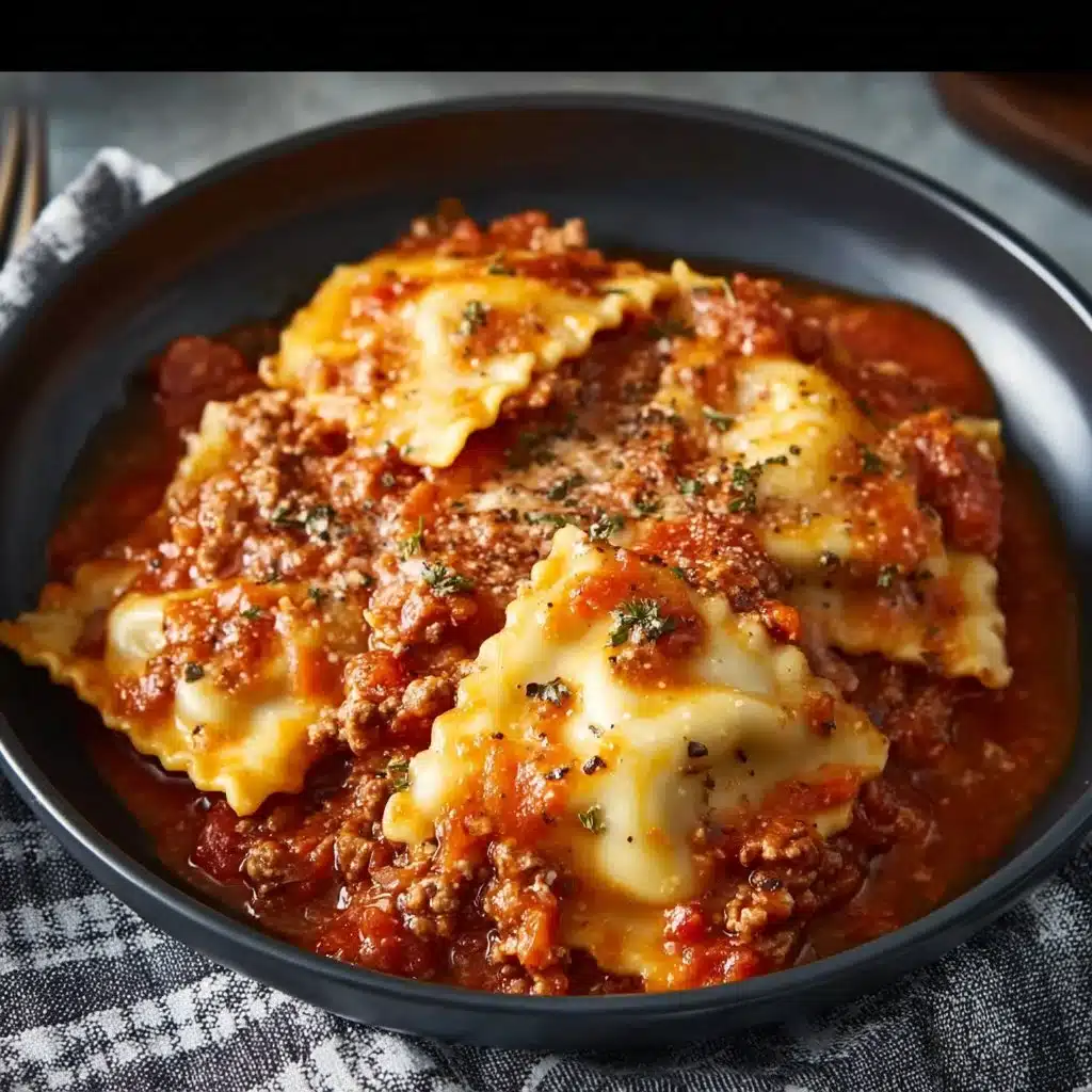 Delicious crockpot ravioli lasagna served with fresh herbs