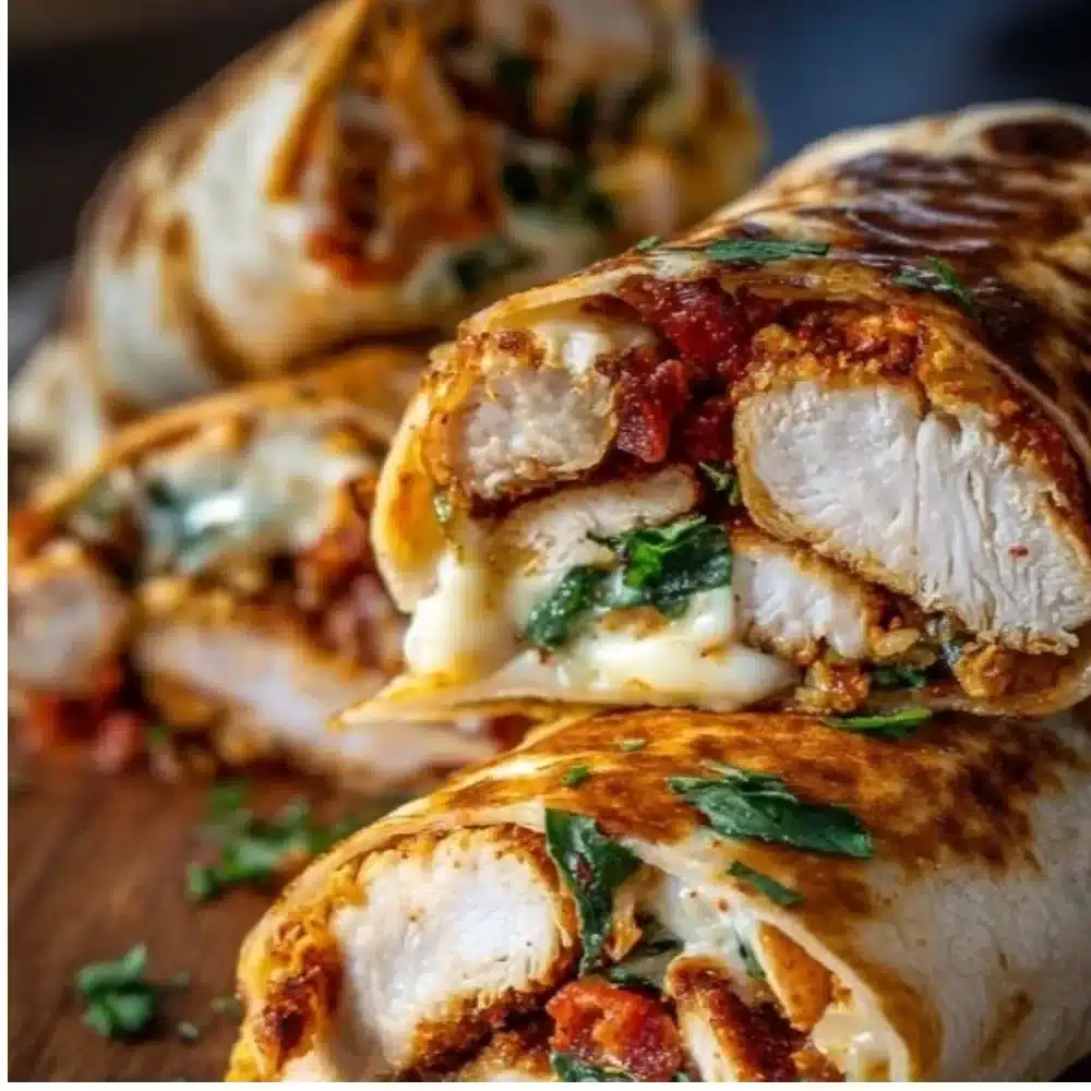 Crunchy crispy air fryer chicken wraps with mozzarella cheese