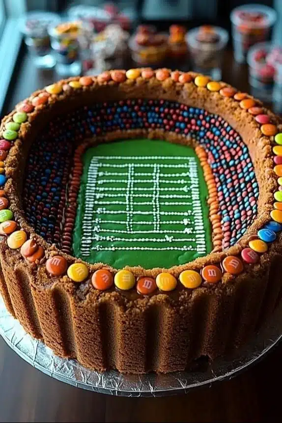 Delicious football cake decorated for a sports-themed birthday party
