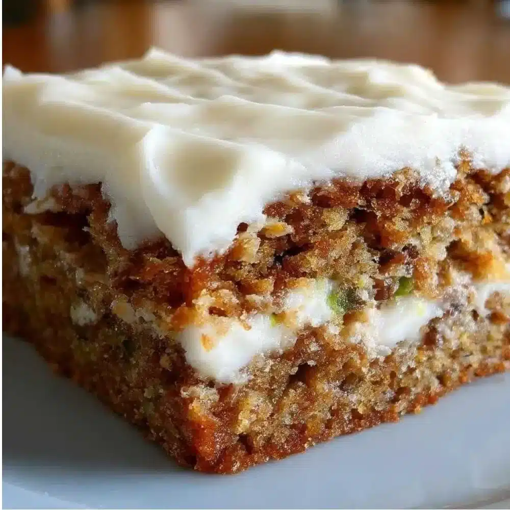 Delicious frosted zucchini spice bars with a hint of cinnamon and nutmeg