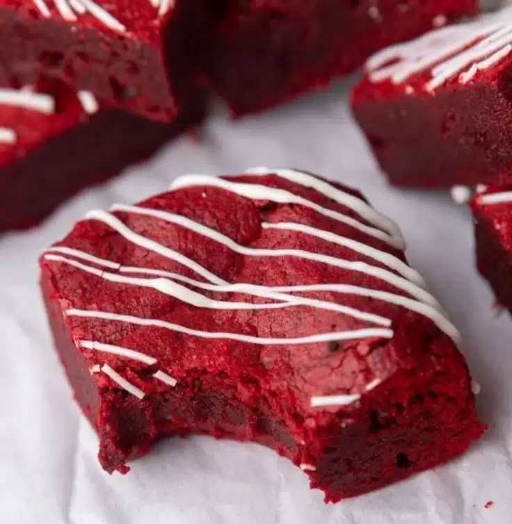 Delicious fudgy Red Velvet Brownies topped with cream cheese frosting