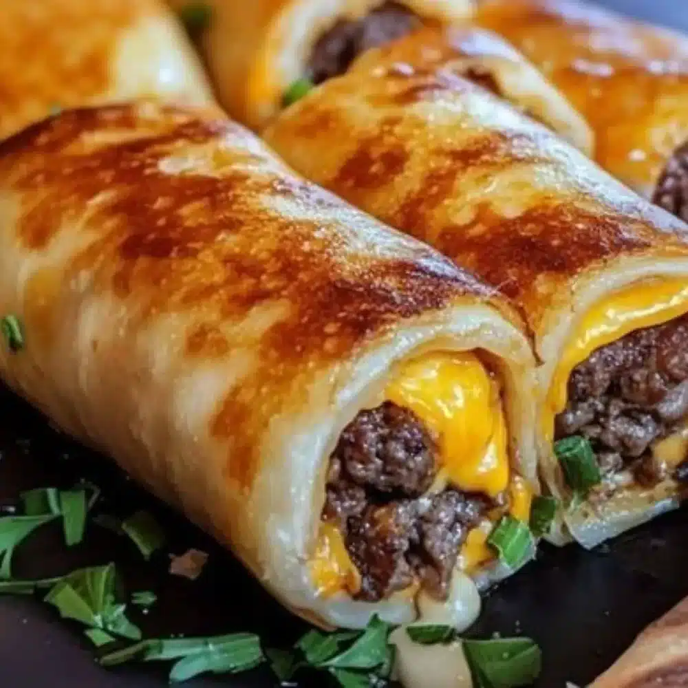 Garlic butter beef cheeseburger rollups fresh out of the oven