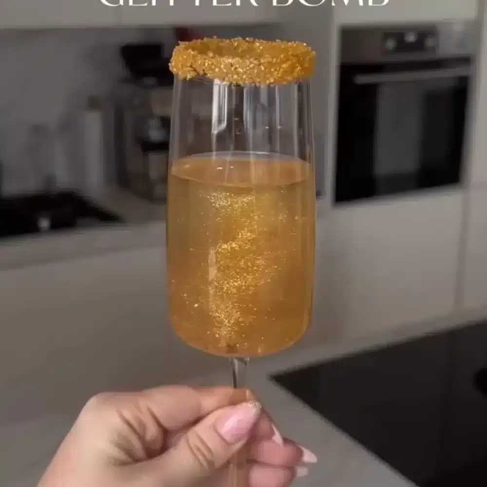 A sparkling bottle of Glittery Champagne ready for celebration.