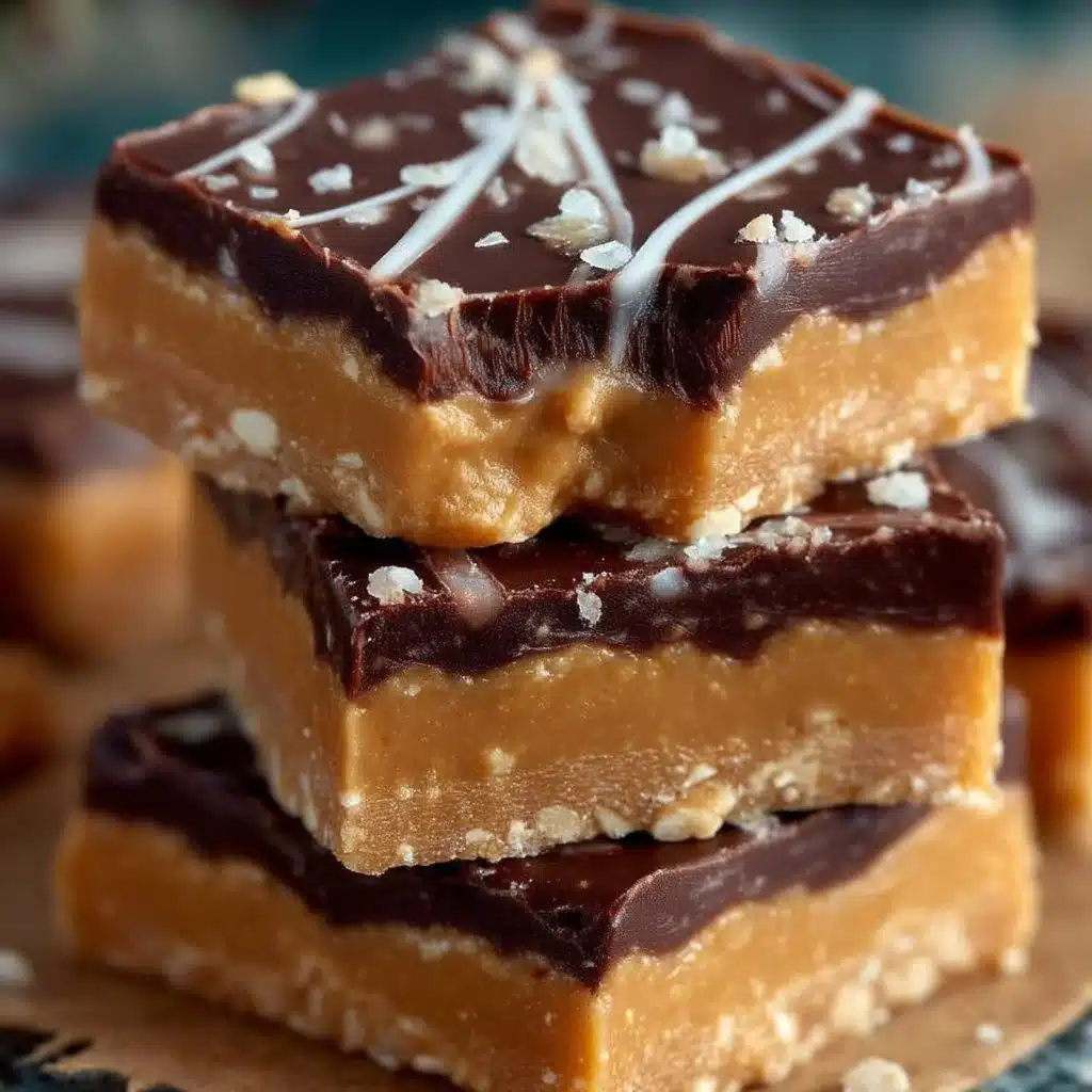 Delicious healthy peanut butter fudge bars on a wooden table