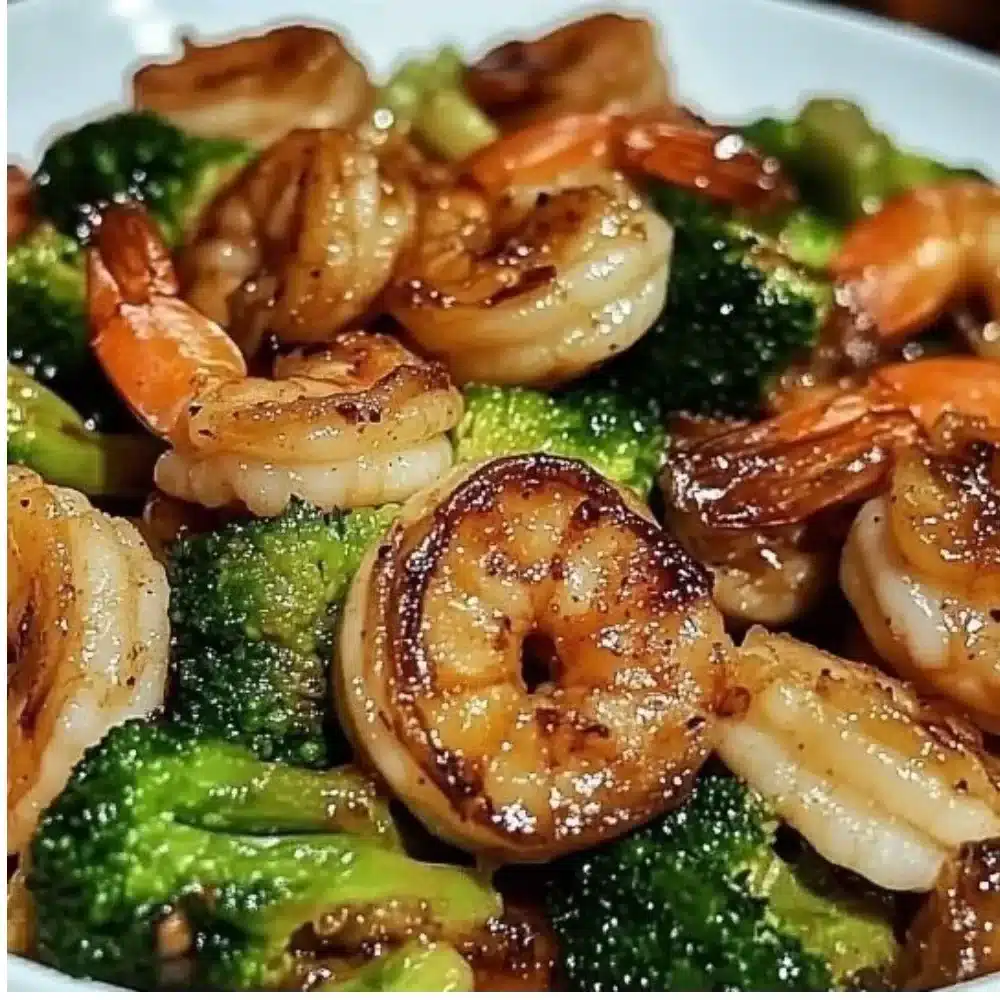 High-Protein Honey Garlic Shrimp served with vegetables on a plate
