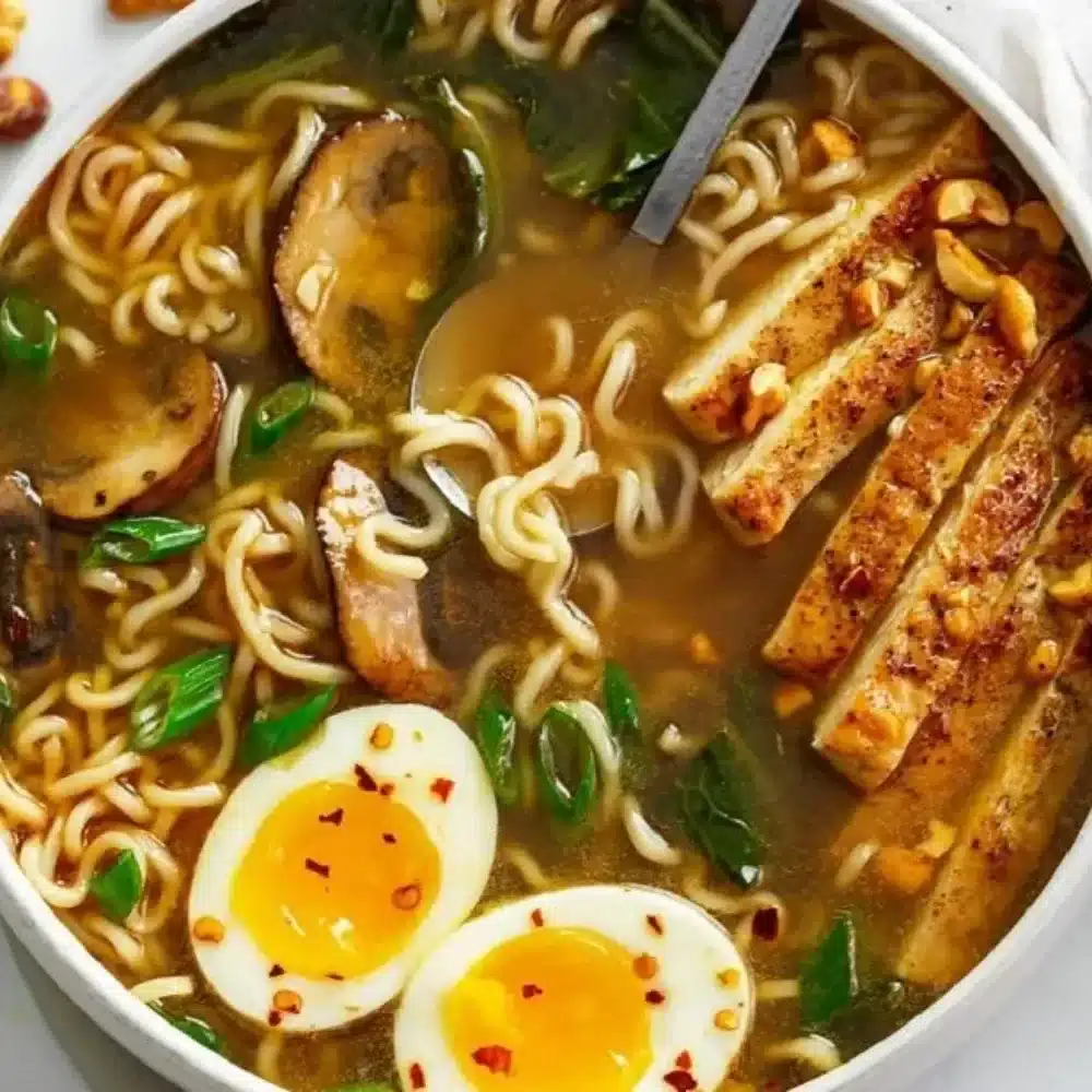 Delicious bowl of homemade ramen with toppings and broth.