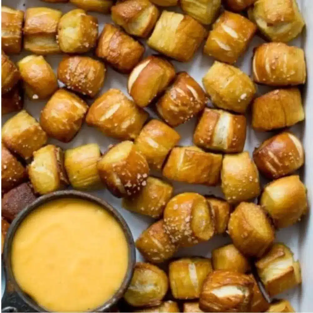 Delicious homemade soft pretzel bites served with dipping sauces
