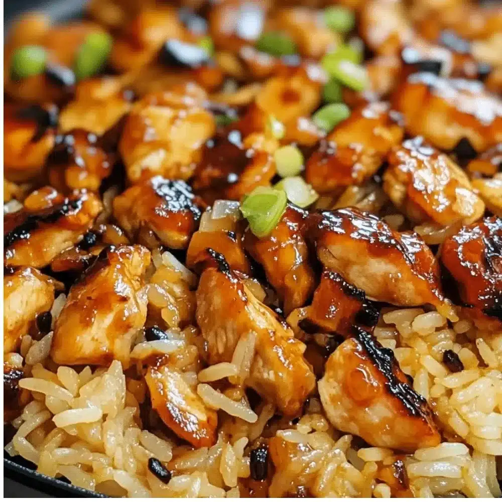 Delicious Honey BBQ Chicken Rice with vibrant toppings and savory sauce.