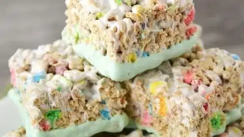 Colorful Lucky Charms Treats made with marshmallows and cereal