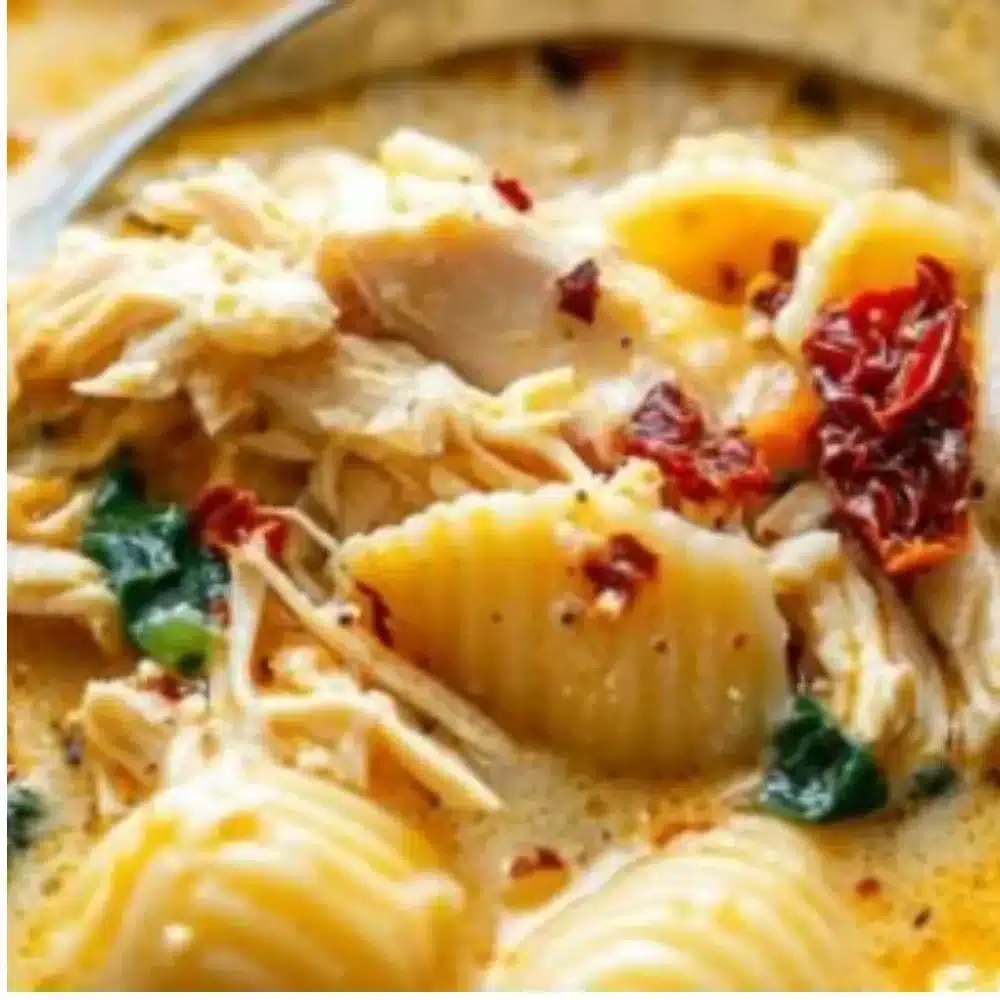 Bowl of Marry Me Chicken Soup garnished with herbs and spices