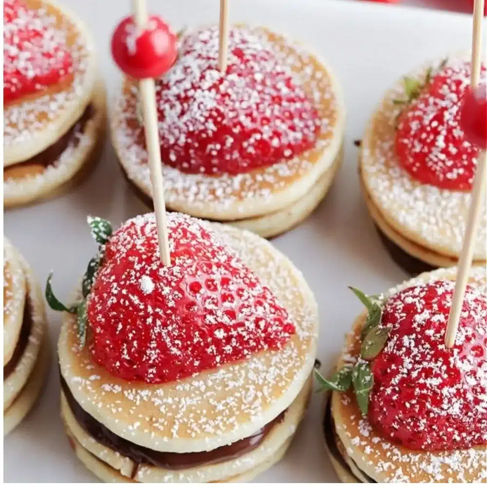 Delicious mini Nutella pancake stacks ready to serve for breakfast.