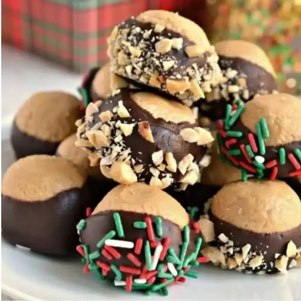 Ohio Buckeye Balls dessert made with peanut butter and chocolate