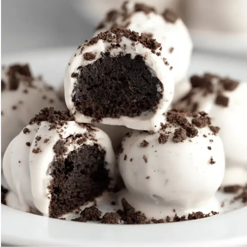 Delicious homemade Oreo Cookie Balls ready to enjoy.