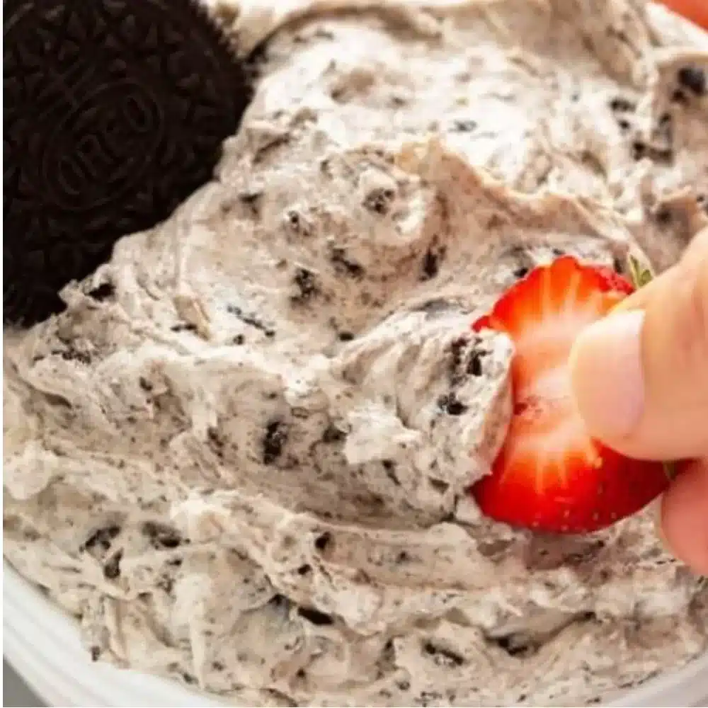Delicious Oreo Dip served in a bowl with dipping snacks
