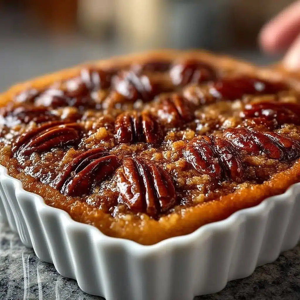 Delicious pecan pie cake with a golden pecan topping and rich filling.