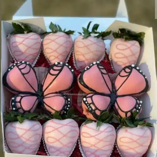 Delicious chocolate covered strawberries arranged in a beautiful bouquet.