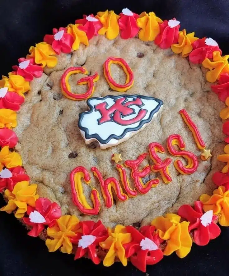 Super Bowl themed cookies and cake for game day celebrations