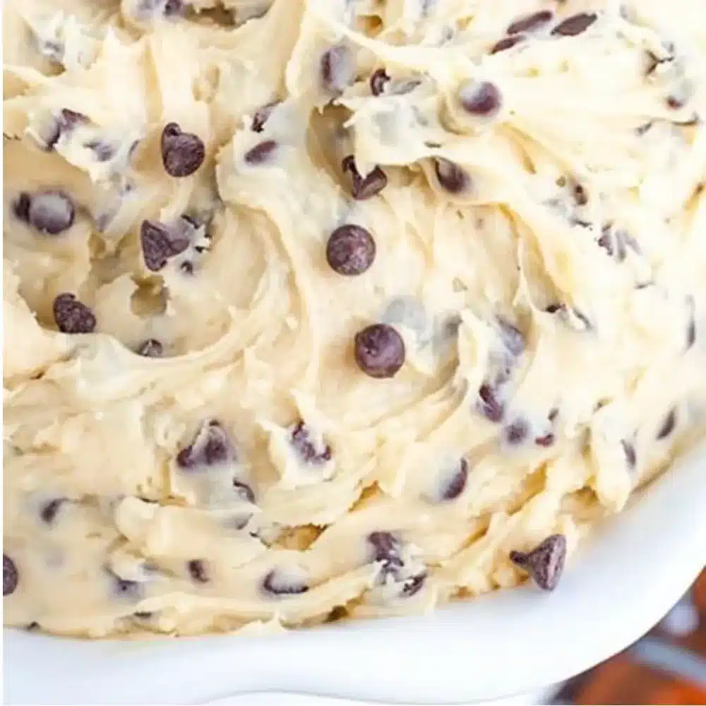 Delicious chocolate chip cookie dough dip served with graham crackers