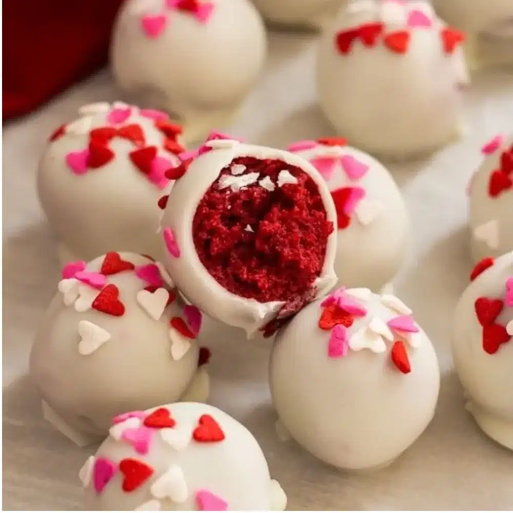 Delicious Red Velvet Cake Balls arranged on a festive platter