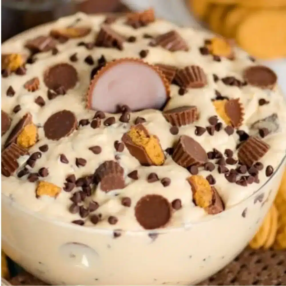 Delicious Reese's Peanut Butter Fluff dessert topped with chocolate