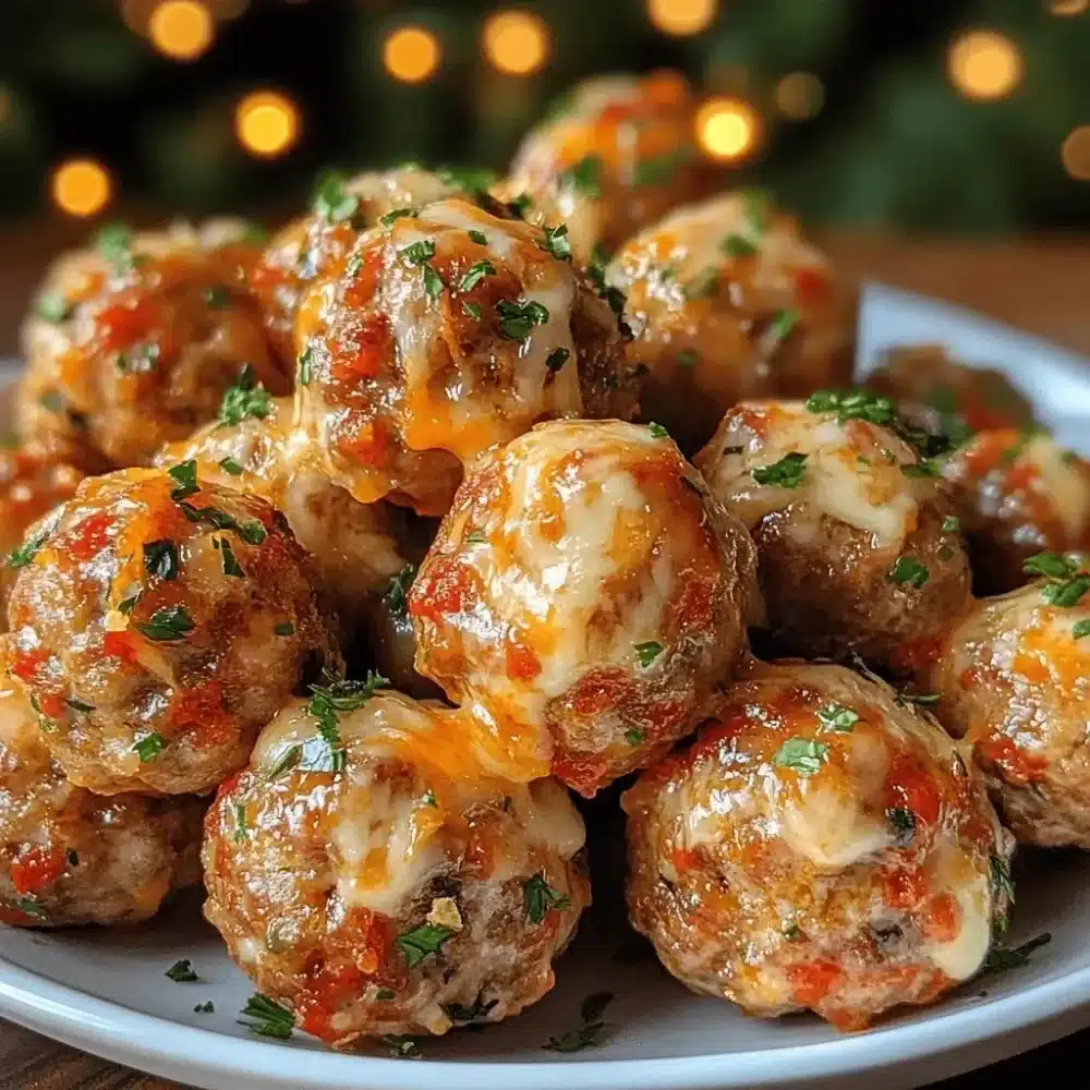 Delicious Rotel sausage balls ready to be served as a flavorful snack.