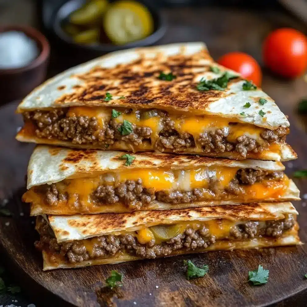 Delicious Smashburger Quesadillas loaded with melted cheese and fresh ingredients